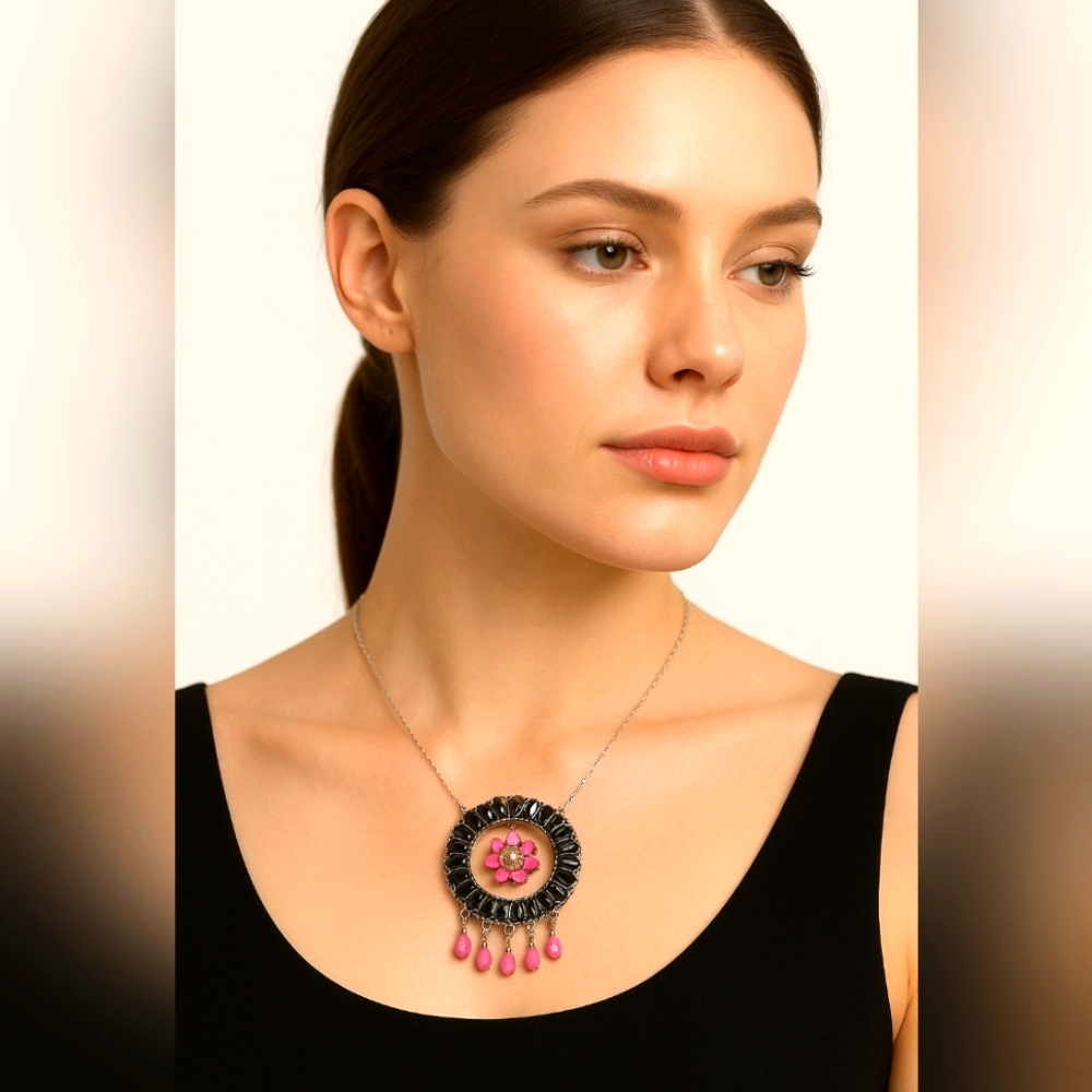 Opal & Onyx Sterling Gemstone Necklace